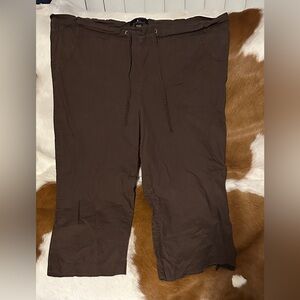 At Last Brown Wide Leg Cropped Pants with Drawstring, XL